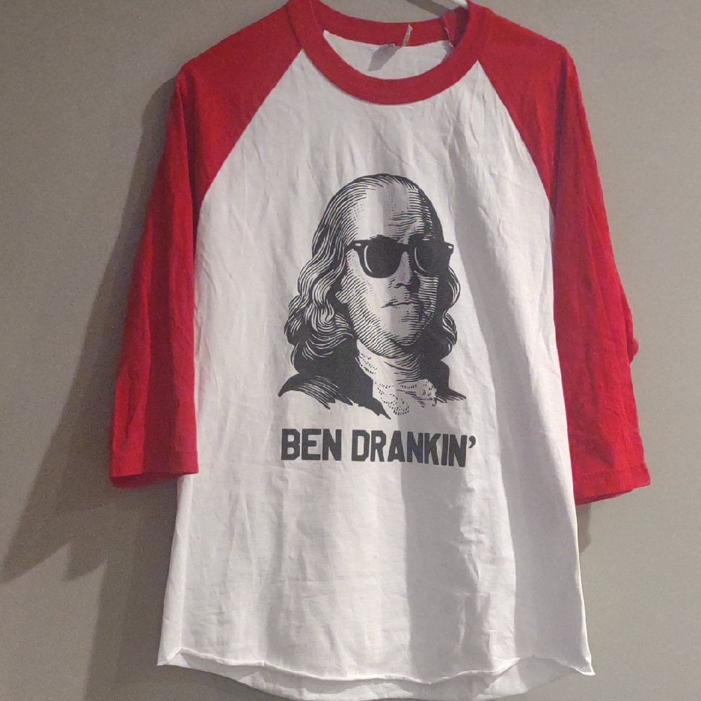 Alstyle "Ben Drankin" Red and White 3/4 Baseball Style Sleeve Tee